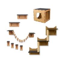 Kit Playground para Gatos Circuito Suspenso de Parede 9 peças Mdf Escalada Arranhador Ponte Degraus