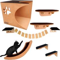 Kit Playground para gatos de apartamento 7 Pçs casinha ponte degrau prateleira rampa