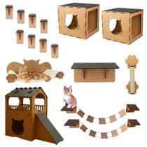 Kit Playground Para Gatos Mdf Degraus Ponte Nicho Cama Descanso Casinha Arranhador Kit Playground Para Gatos Mdf Degraus Ponte Nicho Cama Descanso Casinha Arranhador