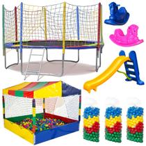 Kit Playground Pula Pula 3m Piscina de Bolinhas 1,50m com 1500 Bolinhas Escorregador Médio e 2 Gangorras 1 Lugar