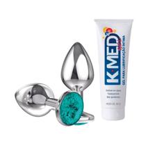 Kit Plug Anal com joia em Aço P + Lubrificante Íntimo Deslizante Kmed 50g