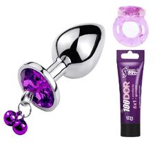 Kit plug anal com sino + anel peniano com vibro + 100 dor bisnaga 18g