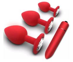 Kit Plug Anal Em Silicone PMG Com Vibrador Bullet Estimulador Sexual Unissex Sexshop