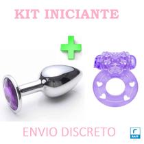 Kit plug anal p inox e anel peniano com vibrador sex shop