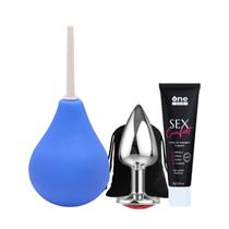 Kit Plug Anal Tamanho M Ducha Higiênica Intima 230ml Creme de Massagem Anal Sex Comfort