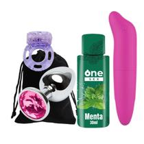 Kit Plug Anal Tamanho P Gel Lubrificante One Sex Anel Estimulador Vibrador Ponto G Liso