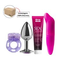 Kit Plug Anal Tamanho P + Sex Intense Gel Excitante Feminino + Anel Estimulador + Vibrador Ponto G Liso
