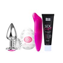 Kit Plug Anal Tamanho P + Vibrador Ponto G Liso + Gel Lubrificante Sex Comfort + Egg Masturbador - Sexy Import
