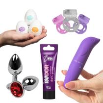 Kit Plug Anal + Vibrador Ponto G + Egg + Lubrificante + Anel - Sexy Import
