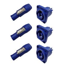 Kit Plug Powercon 3 Macho + 3 Fêmea Painel Azul Dreamer