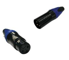 Kit - plug xlr femea + plug xlr macho ( cannon ) azul