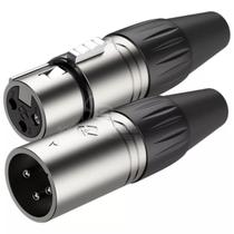 Kit Plug XLR Macho + XLR Fêmea Metal Profissional 3 Vias Roxtone