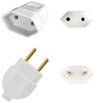 Kit Plugue Pino Macho Maciço 2p 10A + Tomada Fêmea 2p 10A Branco