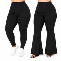 Kit Plus Size 2 Calças Femininas Inverno Legging Térmica Flanelada + Flare Cintura Alta Tamanhos G1-G2-G3 Kit Plus Size 2 Calças Femininas Inverno Legging Térmica Flanelada + Flare Cintura Alta Tamanhos G1-G2-G3