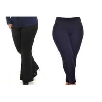 Kit Plus Size Calça Bailarina + Calça Legging Fitness em Suplex Poliamida - PRETO