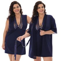 Kit Plus Size Camisola Decote Sexy Microfibra e Robe Renda MAG826.851