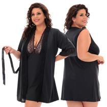 Kit Plus Size Camisola Decote Sexy Microfibra e Robe Renda MAG826.851 - Dakota Lingerie