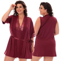 Kit Plus Size Camisola Decote Sexy Microfibra e Robe Renda MAG826.851