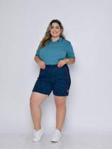 Kit Plus Size Feminino 02 Peças- Camisa Polo Oversized Estampa Sortida Azul Marinho e Bermuda Moletom Estampa Sortid