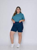 Kit Plus Size Feminino 02 Peças- Camisa Polo Oversized Estampa Sortida Azul Marinho e Bermuda Moletom Estampa Sortid - Pthirillo