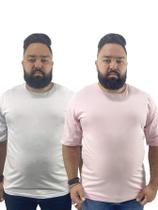 Kit Plus Size Masculino 02 Peças- Camiseta Básica Branca e Camiseta Básica Rosa Bebê