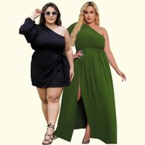 Kit Plus Size Vestido Longo + Vestido Curto Ombro Só Midi Cropped Kit Plus Size Vestido Longo + Vestido Curto Ombro Só Midi Cropped