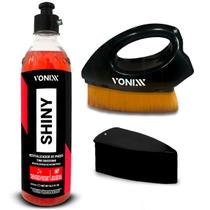 Kit Pneu Pretinho Brilhante Revitaliza Shiny 500ml + Escova Aplicadora 6x7 Vonixx