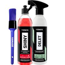 Kit Pneu Pretinho Brilho e Proteção Shiny + Limpador de Pneus Plasticos Borracha Delet Vonixx