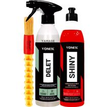 Kit Pneu Pretinho Brilho e Proteção Shiny + Limpador de Pneus Plasticos Borracha Delet Vonixx