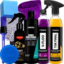 Kit Pneu Pretinho Foxy V floc Tok Final Produto para Lavar Moto Cera Shampoo Desengraxante Limpador de Corrente Vonixx