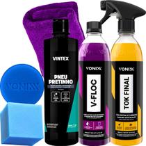 Kit Pneu Pretinho Shampoo VFloc Cera Tok Final Carnauba Vonixx
