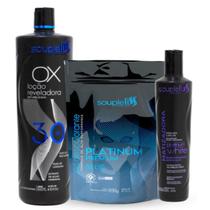 Kit Pó Descolorante Blue Ox 30Vol, Loção Reveladora e Máscara Matizadora White SoupleLiss