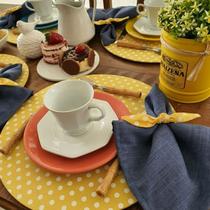 Kit poá amarelo azul jogo americano capa supla base 8 pçs