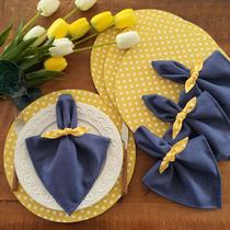 Kit poá amarelo azul jogo americano capa supla c/12 pçs cada