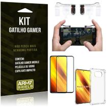 Kit Poco X3 Gatilho Gamer+Capa Anti Shock+Película Vidro 3D Homologação: 127062009185