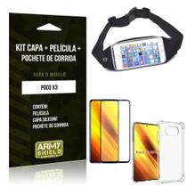 Kit Poco X3 Pochete+Capinha Anti Impacto+Película Vidro 3D