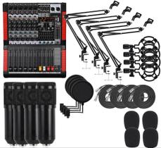 Kit Podcast Mesa 6 Canais,Articulado,Condensador,Pop,Cabo