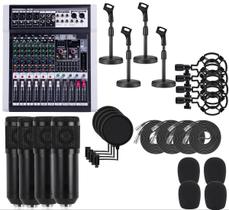 Kit Podcast Mixer 8 Canais,Articulado,Condensador,Pop,Cabo Kit Podcast Mixer 8 Canais,Articulado,Condensador,Pop,Cabo