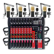 Kit Podcast Profissional Mesa de Som Mixer + 04 Microfones Condensador
