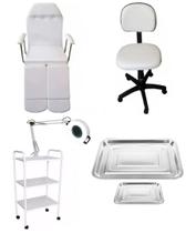 Kit Podologia Cadeira Luminária com Exaustor Carrinho Mocho