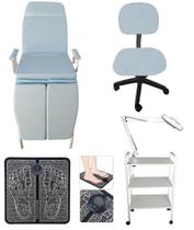 Kit Podologia Cadeira Maca Mocho Exaustor Carrinho Massageador Kit Podologia Cadeira Maca Mocho Exaustor Carrinho Massageador