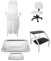 Kit Podologia Cadeira Mecânica Mocho Escada Brinde Rolo Plástico Filme Kit Podologia Cadeira Mecânica Mocho Escada Brinde Rolo Plástico Filme