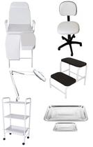 Kit Podologia Cadeira Mocho Exaustor Carrinho Escada e Brindes