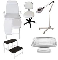 Kit Podologia Cadeira Mocho Luminária com Exaustor Tripé