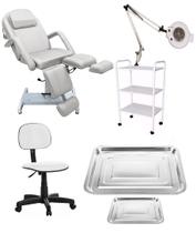 Kit Podologia Poltrona Hidráulica Mocho Carrinho Exaustor Com Luminária Brinde