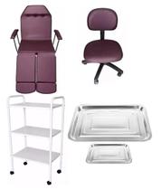 Kit Podologia Vinho Maca Cadeira Carrinho Mocho E Bandejas