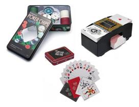 Kit Poker 100 Fichas + Embaralhador De Cartas + 2 Baralhos