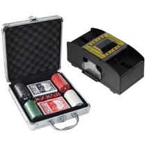 Kit Poker 107 Pçs Dados Baralhos Fichas + Embaralhador Carta