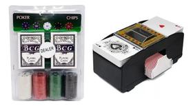 Kit Poker 108 Cartas E 100 Fichas + Embaralhador Baralho