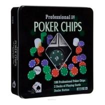 Kit Poker Com 100 Fichas Chips + 2 Baralhos